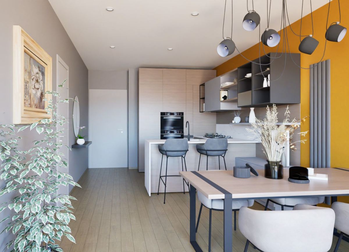 Cucina open space con soggiorno, appartamento CdP3