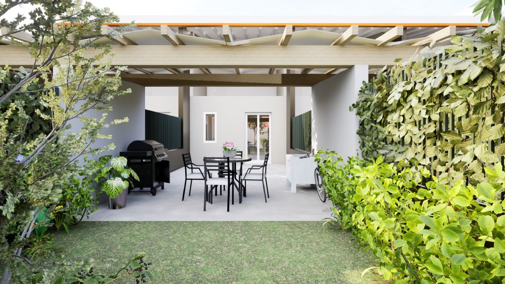 Giardino privato con pergola di una villa Dorno 6